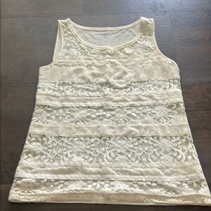 Cream Lace Sleeveless Top, Loft Outlet, Size Small